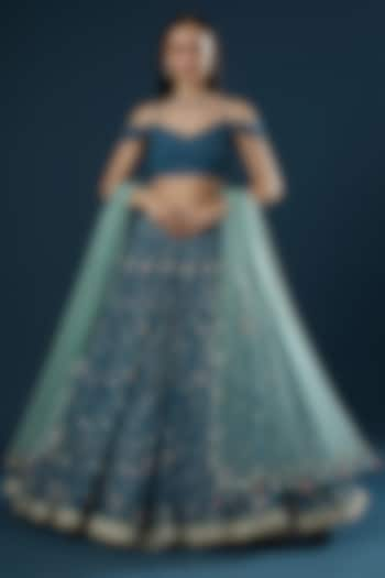 Blue Hand Embroidered Bridal Lehenga Set by Summer by Priyanka Gupta at Pernia's Pop Up Shop