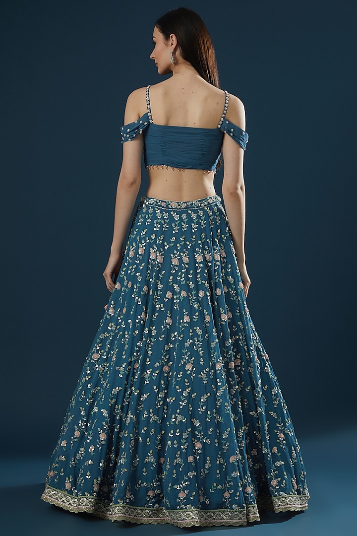 Blue Hand Embroidered Bridal Lehenga Set by Summer by Priyanka Gupta at Pernia's Pop Up Shop