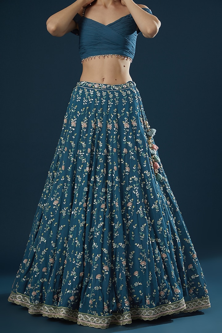 Blue Hand Embroidered Bridal Lehenga Set by Summer by Priyanka Gupta at Pernia's Pop Up Shop