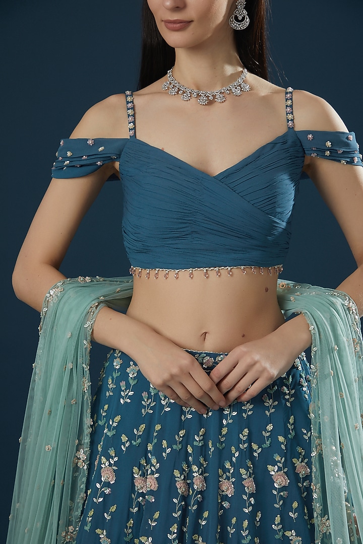 Blue Hand Embroidered Bridal Lehenga Set by Summer by Priyanka Gupta at Pernia's Pop Up Shop