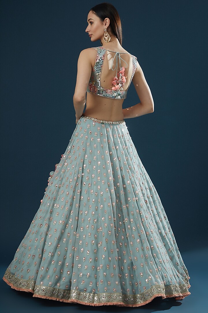 Teal Hand Embroidered Wedding Lehenga Set by Summer by Priyanka Gupta at Pernia's Pop Up Shop
