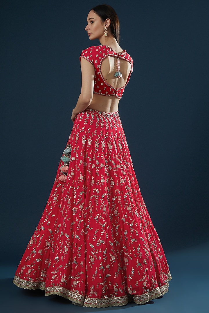 Red Hand Embroidered Bridal Lehenga Set by Summer by Priyanka Gupta at Pernia's Pop Up Shop
