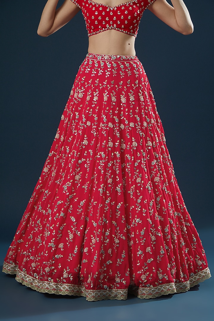 Red Hand Embroidered Bridal Lehenga Set by Summer by Priyanka Gupta at Pernia's Pop Up Shop