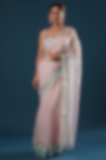 Pink Hand Embroidered Wedding Saree Set by Summer by Priyanka Gupta at Pernia's Pop Up Shop