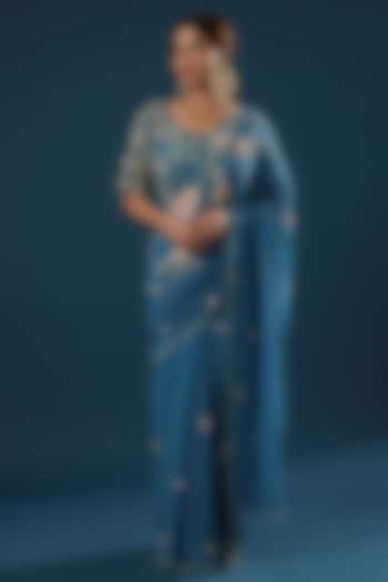 Blue Hand Embroidered Saree Set by Summer by Priyanka Gupta