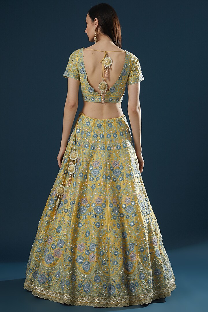 Yellow Hand Embroidered Bridal Lehenga Set by Summer by Priyanka Gupta at Pernia's Pop Up Shop