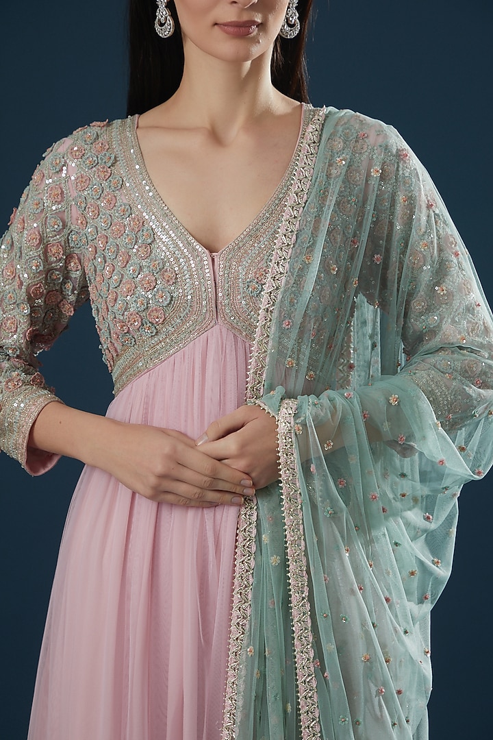Pink Hand Embroidered Wedding Anarkali Set by Summer by Priyanka Gupta at Pernia's Pop Up Shop