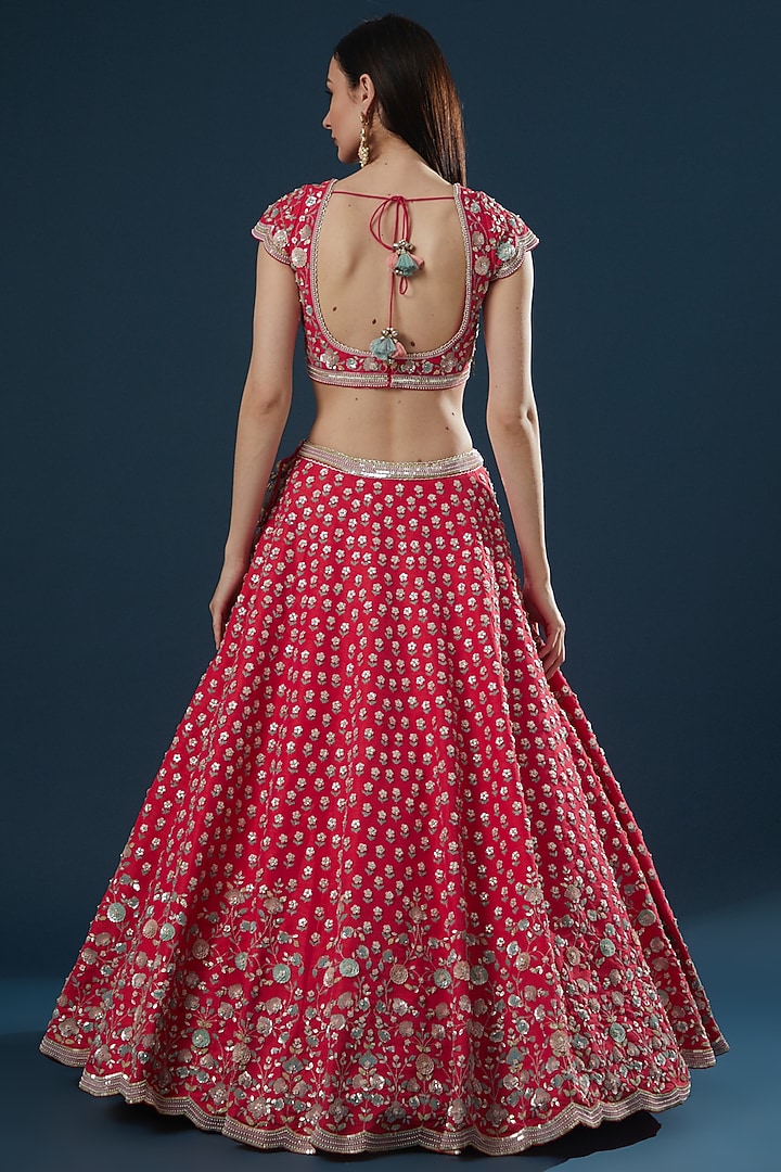 Red Hand Embroidered Bridal Lehenga Set by Summer by Priyanka Gupta at Pernia's Pop Up Shop