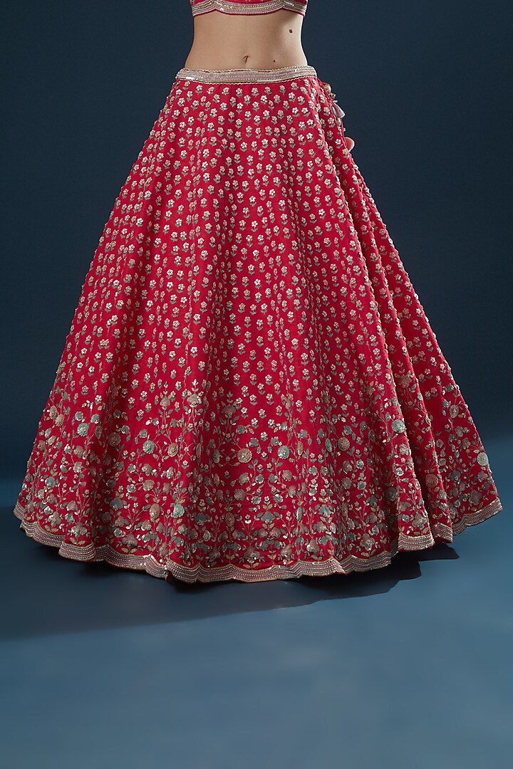 Red Hand Embroidered Bridal Lehenga Set by Summer by Priyanka Gupta at Pernia's Pop Up Shop
