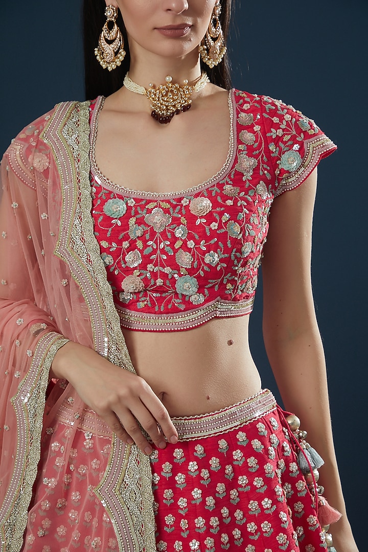 Red Hand Embroidered Bridal Lehenga Set by Summer by Priyanka Gupta at Pernia's Pop Up Shop