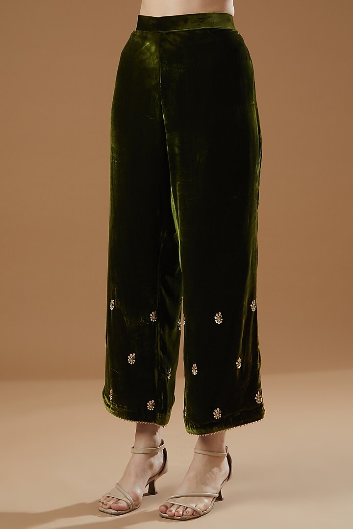 Olive Green Ankle-Length Pants Design by Ritu Kumar at Pernia's Pop Up Shop  2024