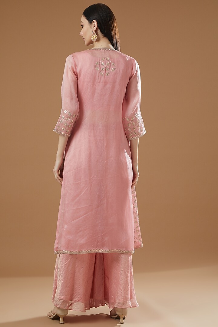 Blush Pink Organza Embroidered Jacket Set by Surabhi Arya at Pernia's Pop Up Shop