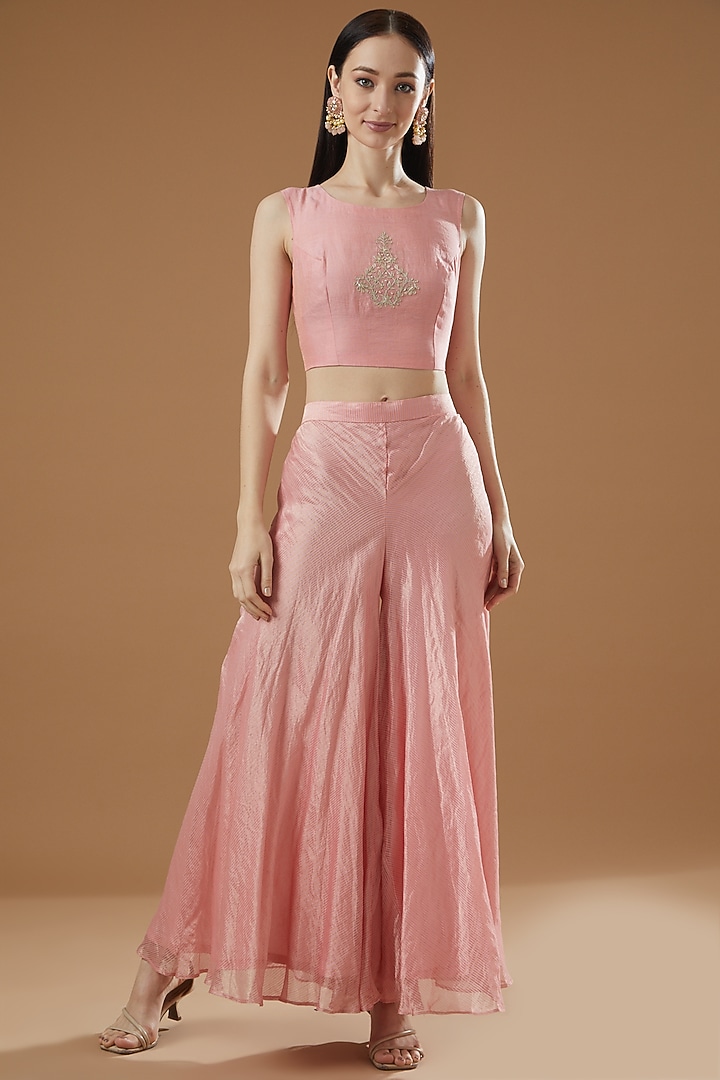 Blush Pink Organza Embroidered Jacket Set by Surabhi Arya at Pernia's Pop Up Shop