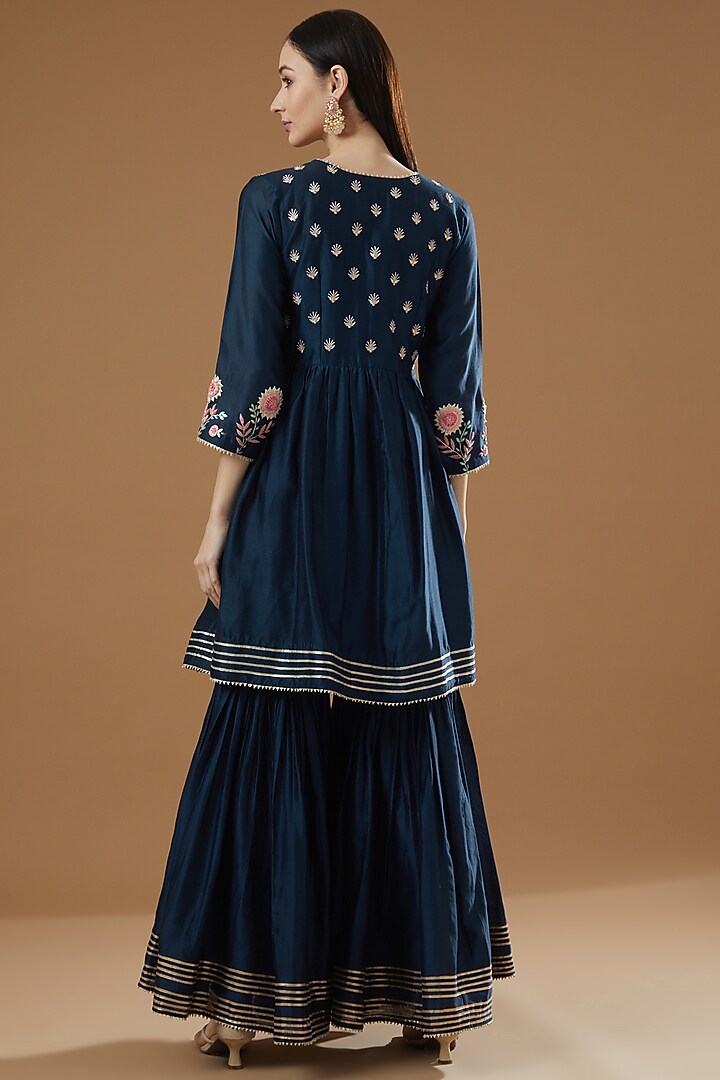 Blue Chanderi Gharara Set by Surabhi Arya at Pernia's Pop Up Shop
