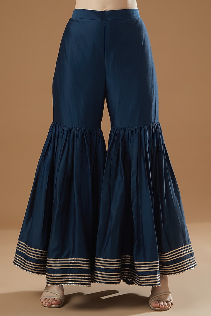 Blue Chanderi Gharara Set by Surabhi Arya at Pernia's Pop Up Shop