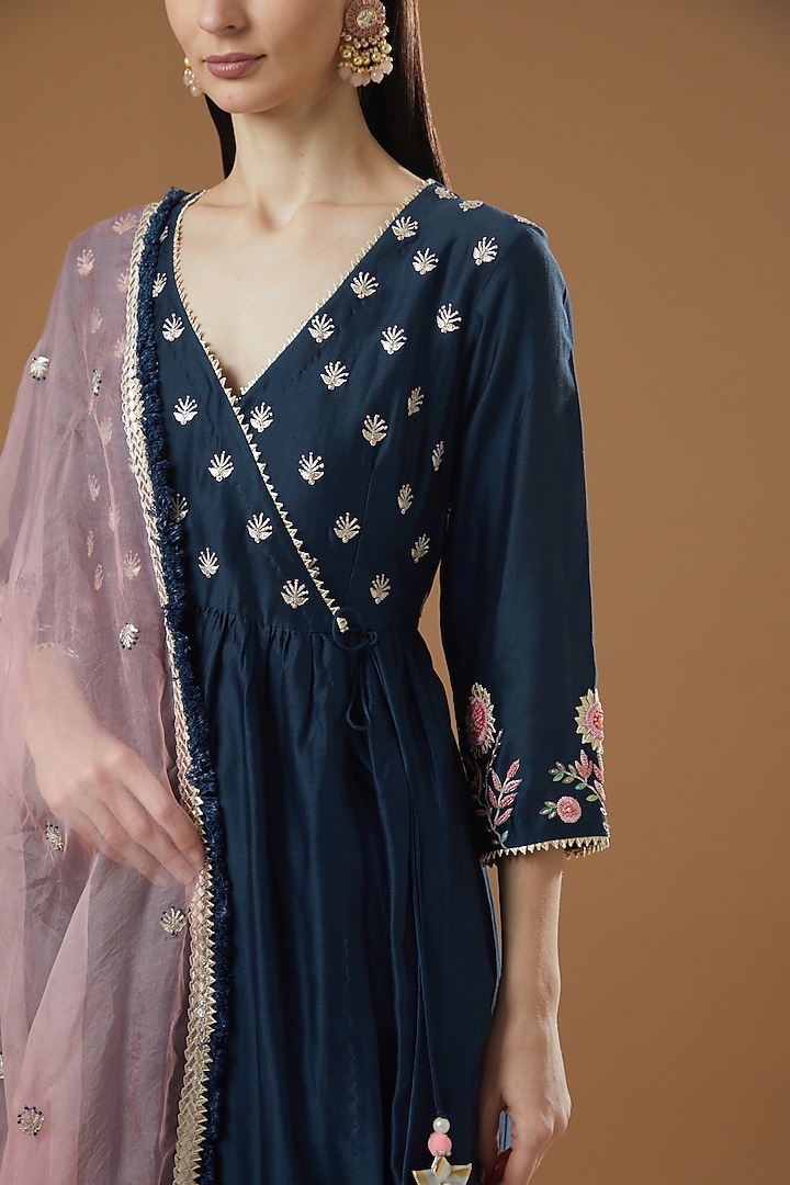 Blue Chanderi Gharara Set by Surabhi Arya at Pernia's Pop Up Shop