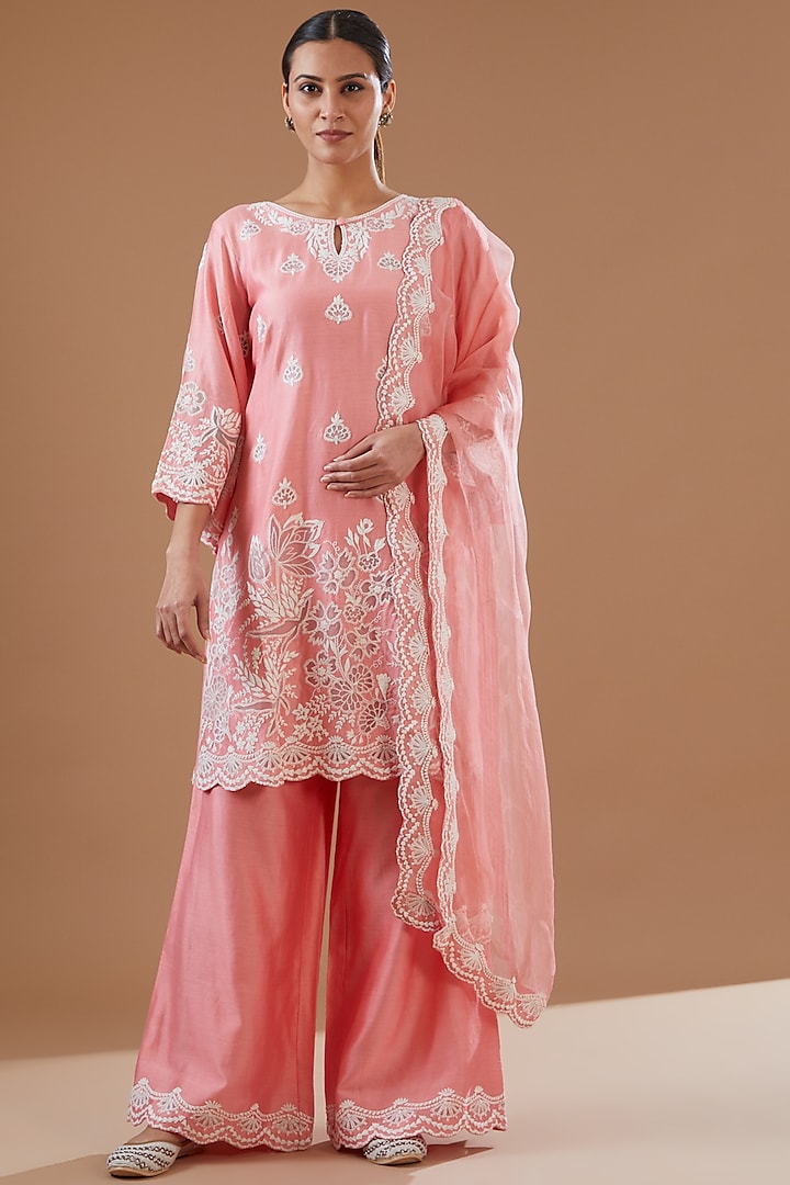 Candy Pink Chaneri Silk Sharara Set by Surabhi Arya