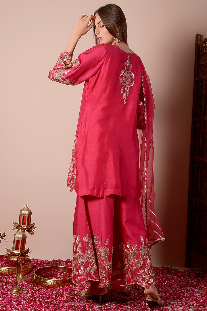 Apple Red Chanderi Patchwork Wedding Sharara Set by Surabhi Arya at Pernia's Pop Up Shop