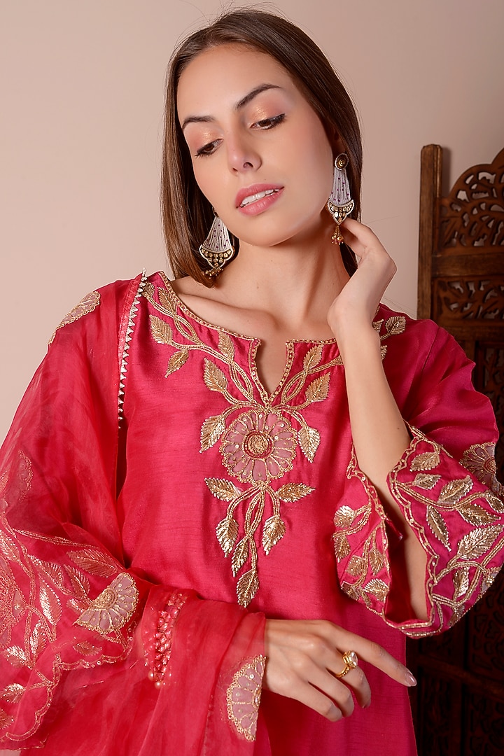 Apple Red Chanderi Patchwork Wedding Sharara Set by Surabhi Arya at Pernia's Pop Up Shop