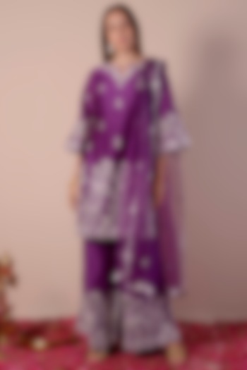 Royal Purple Georgette Tiered Wedding Sharara Set by Surabhi Arya at Pernia's Pop Up Shop