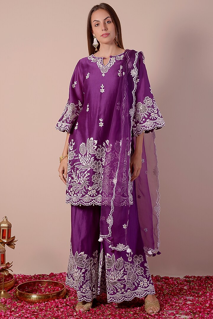 Royal Purple Georgette Tiered Wedding Sharara Set by Surabhi Arya at Pernia's Pop Up Shop