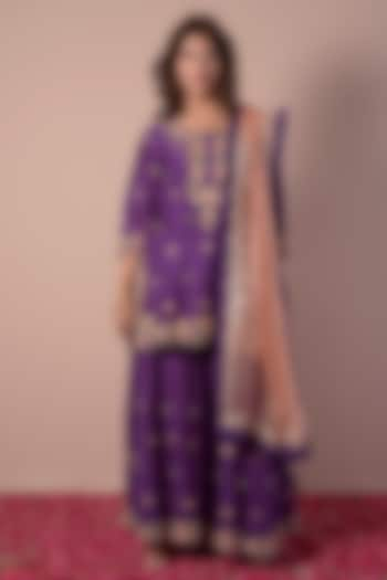 Purple Silk Chanderi Embroidered Sharara Set by Surabhi Arya at Pernia's Pop Up Shop