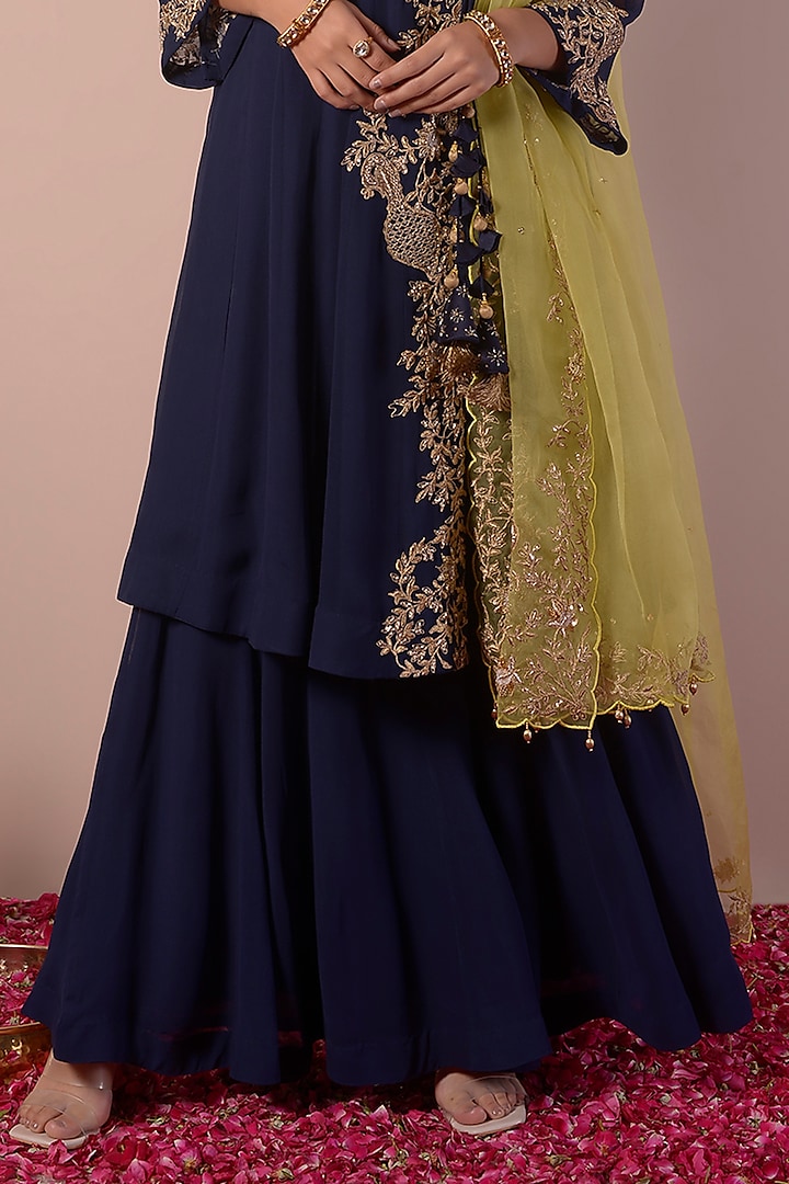Midnight Blue Georgette Wedding Sharara Set by Surabhi Arya at Pernia's Pop Up Shop