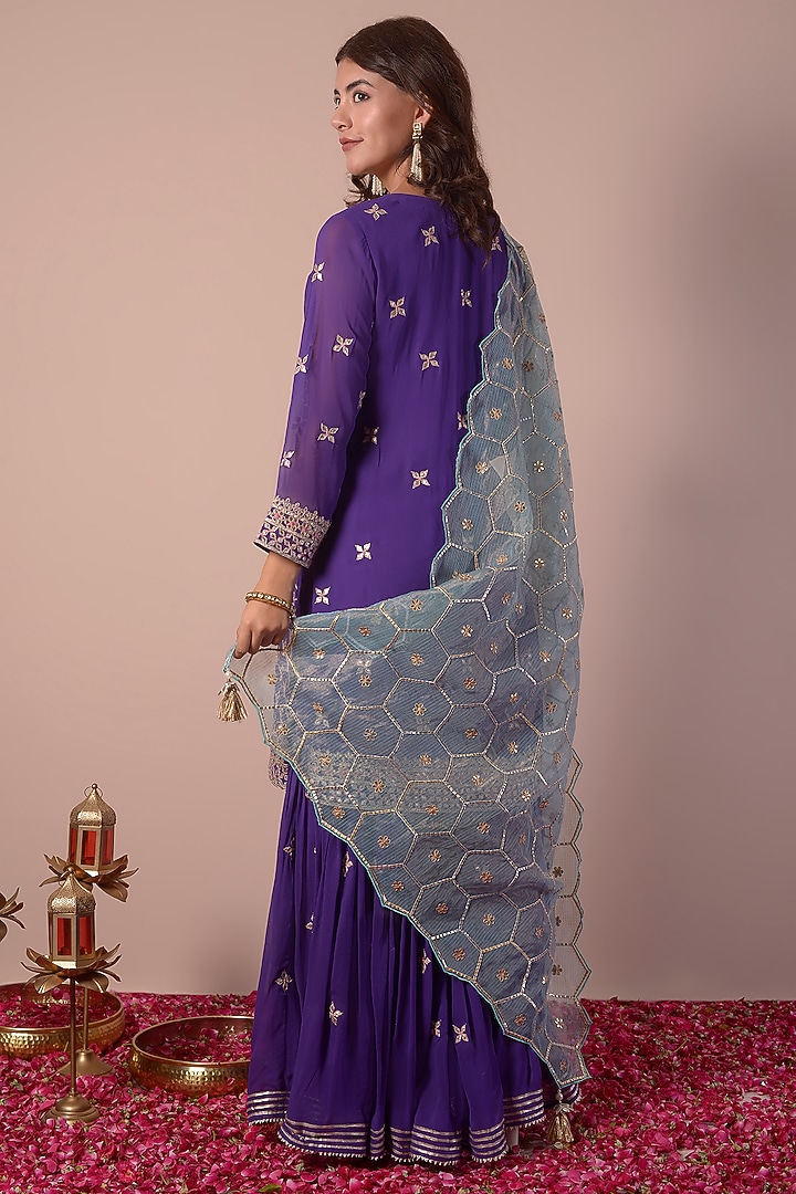 Violet Georgette Embroidered Gharara Set by Surabhi Arya at Pernia's Pop Up Shop