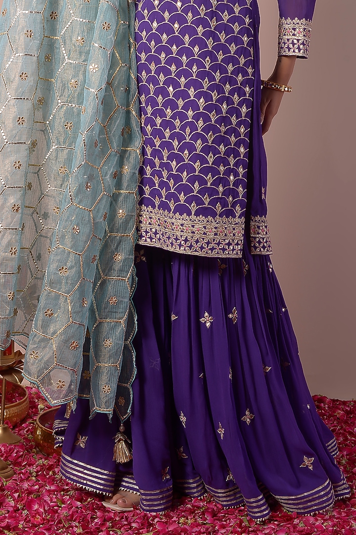 Violet Georgette Embroidered Gharara Set by Surabhi Arya at Pernia's Pop Up Shop