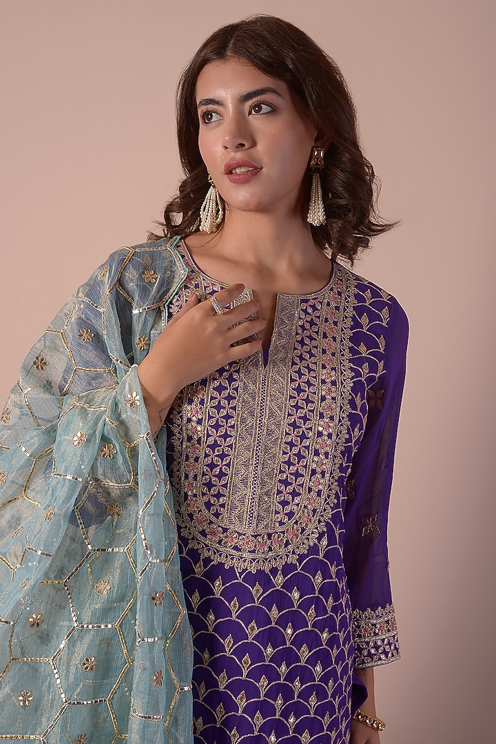 Violet Georgette Embroidered Gharara Set by Surabhi Arya at Pernia's Pop Up Shop