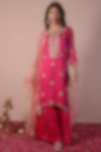 Magenta Pink Organza Wedding Sharara Set by Surabhi Arya at Pernia's Pop Up Shop