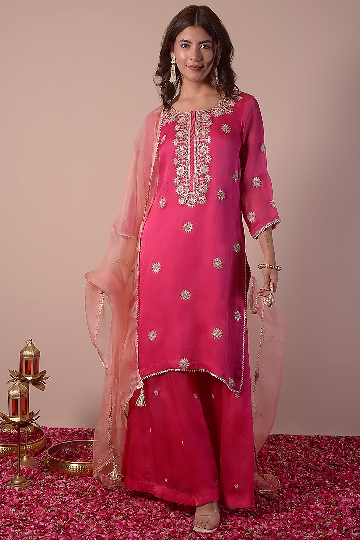 Magenta Pink Organza Wedding Sharara Set by Surabhi Arya at Pernia's Pop Up Shop