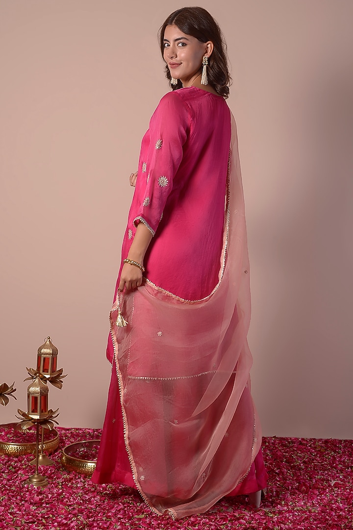 Magenta Pink Organza Wedding Sharara Set by Surabhi Arya at Pernia's Pop Up Shop