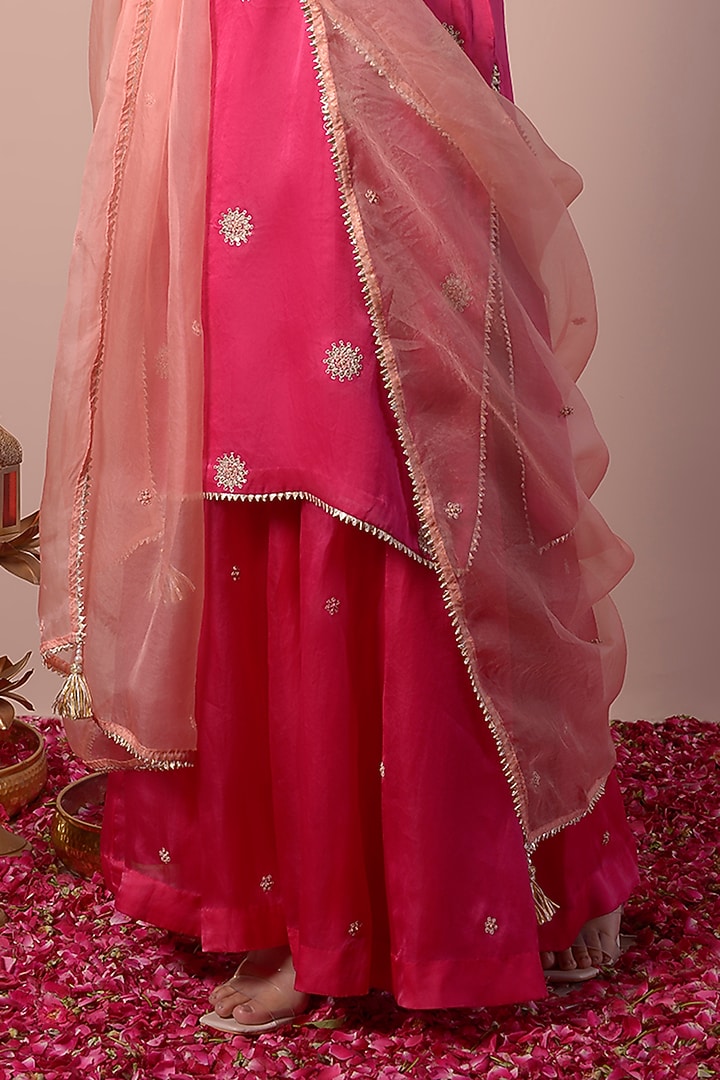 Magenta Pink Organza Wedding Sharara Set by Surabhi Arya at Pernia's Pop Up Shop