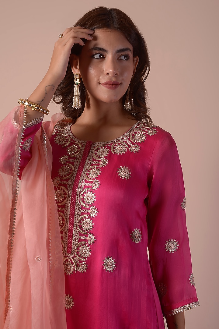 Magenta Pink Organza Wedding Sharara Set by Surabhi Arya at Pernia's Pop Up Shop