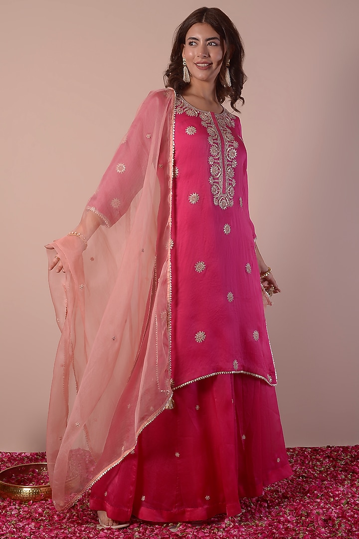 Magenta Pink Organza Wedding Sharara Set by Surabhi Arya at Pernia's Pop Up Shop