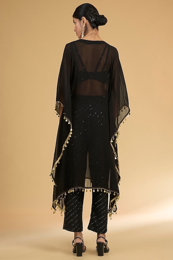 Black Georgette Hand Embroidered Kaftan Set by Surabhi Arya at Pernia's Pop Up Shop