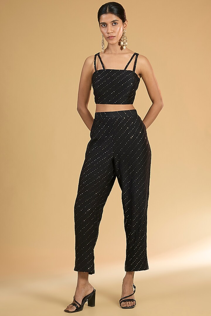 Black Georgette Hand Embroidered Kaftan Set by Surabhi Arya at Pernia's Pop Up Shop
