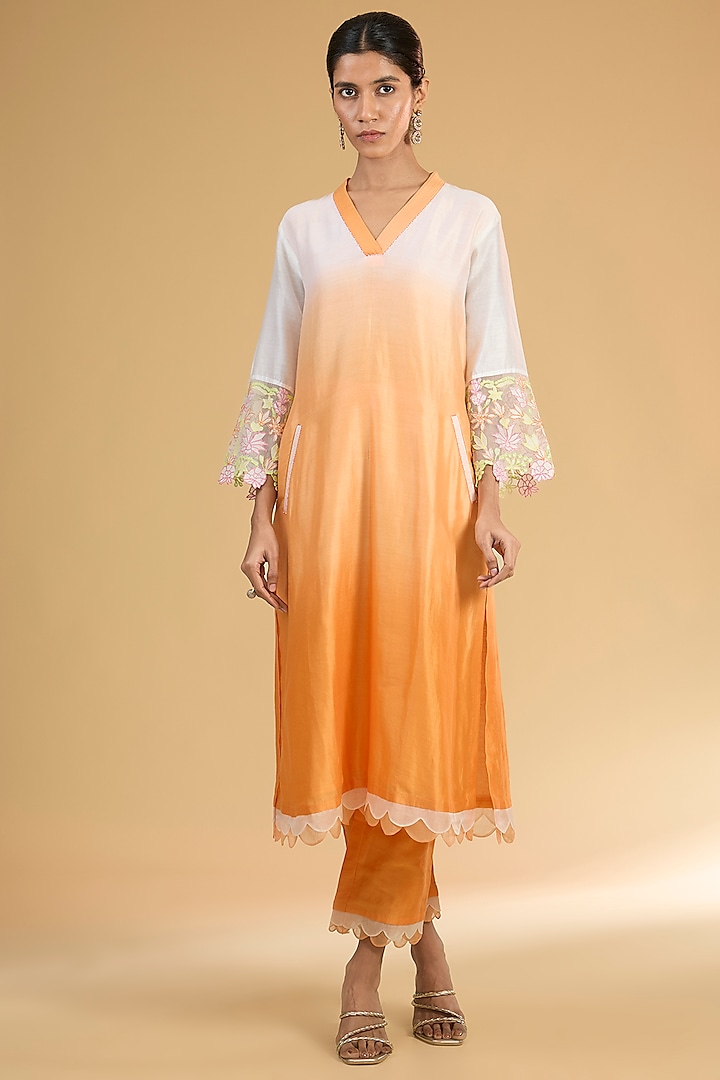 Orange Ombre Organza Kurta Set by Surabhi Arya at Pernia's Pop Up Shop