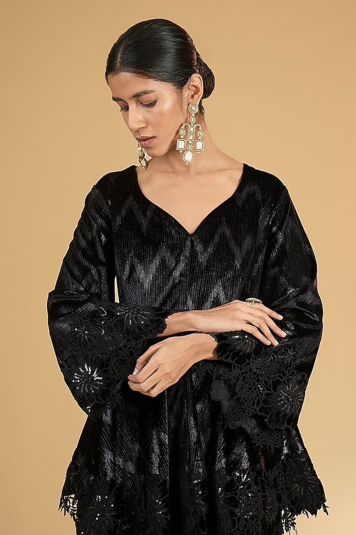 Black Velvet Embroidered Co-Ord Set by Surabhi Arya at Pernia's Pop Up Shop