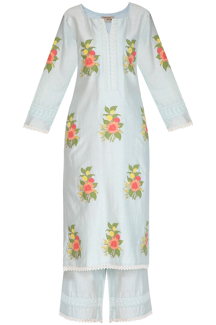 Ice Blue Embellished Kurta Set by Surabhi Arya at Pernia's Pop Up Shop