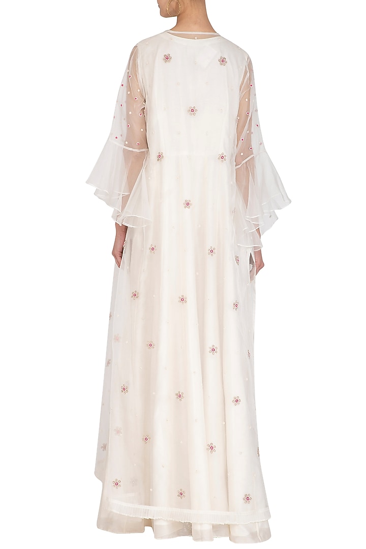 Off White Embroidered Wedding Anarkali Gown & Jacket by Surabhi Arya at Pernia's Pop Up Shop