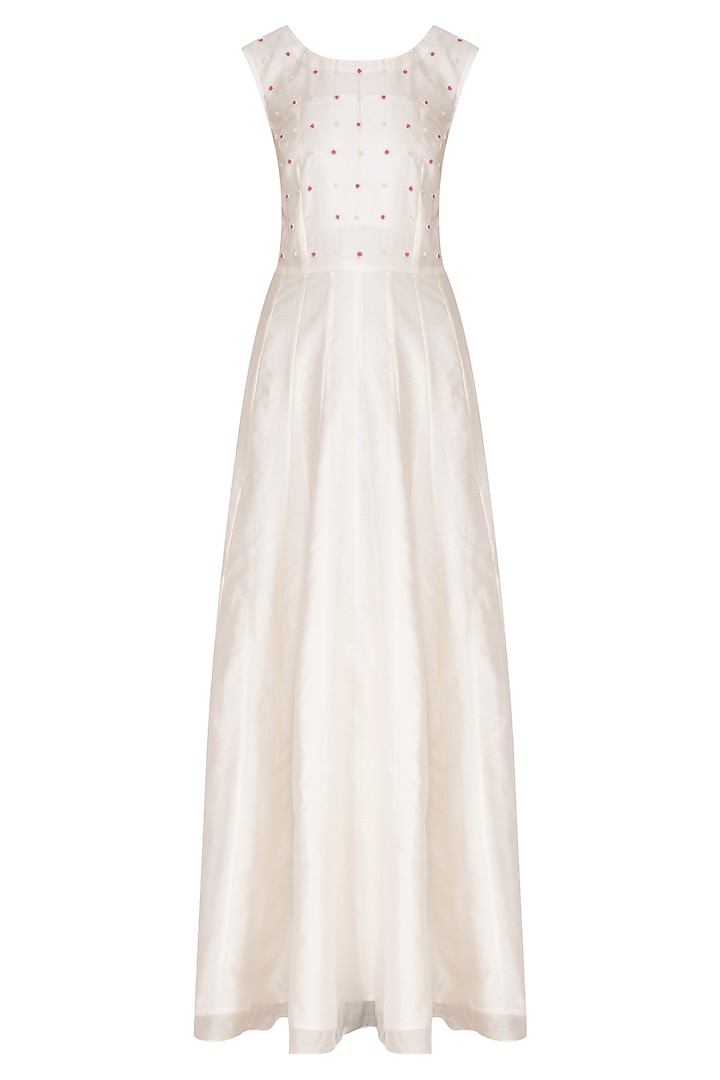 Off White Embroidered Wedding Anarkali Gown & Jacket by Surabhi Arya at Pernia's Pop Up Shop