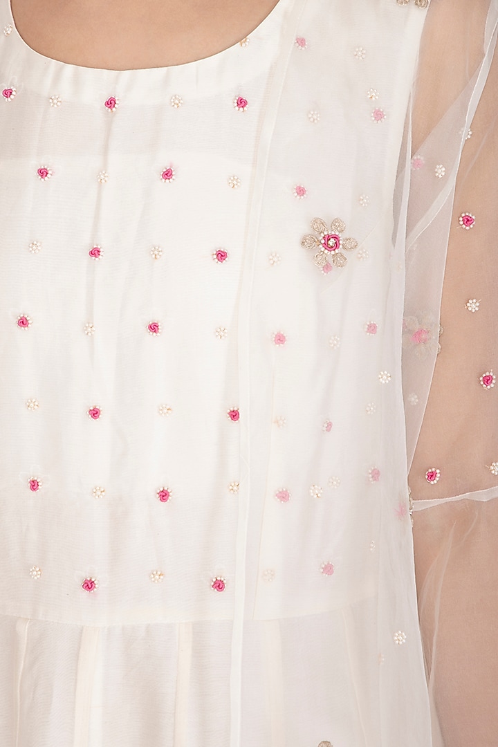 Off White Embroidered Wedding Anarkali Gown & Jacket by Surabhi Arya at Pernia's Pop Up Shop