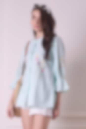 Sea Green Cotton Thread Embroidered Shirt by Surabhi Arya at Pernia's Pop Up Shop