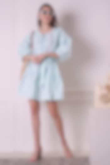 Sea Green Cotton Applique Work Summer Dress by Surabhi Arya at Pernia's Pop Up Shop