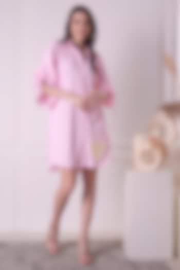 Baby Pink Cotton Checkered & Patchwork Shirt by Surabhi Arya at Pernia's Pop Up Shop