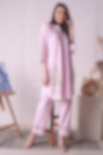 Baby Pink Cotton Thread Embroidered Co-Ord Set by Surabhi Arya at Pernia's Pop Up Shop