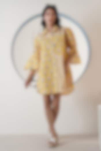 Yellow Poplin Floral Printed Shirt Summer Dress by Surabhi Arya at Pernia's Pop Up Shop