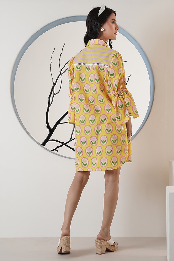 Yellow Poplin Floral Printed Shirt Summer Dress by Surabhi Arya at Pernia's Pop Up Shop